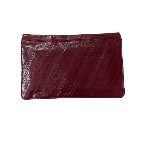 Vintage 1970s Eel Skin Clutch Bag Foldover Deep Red GUC - Picture 6 of 15